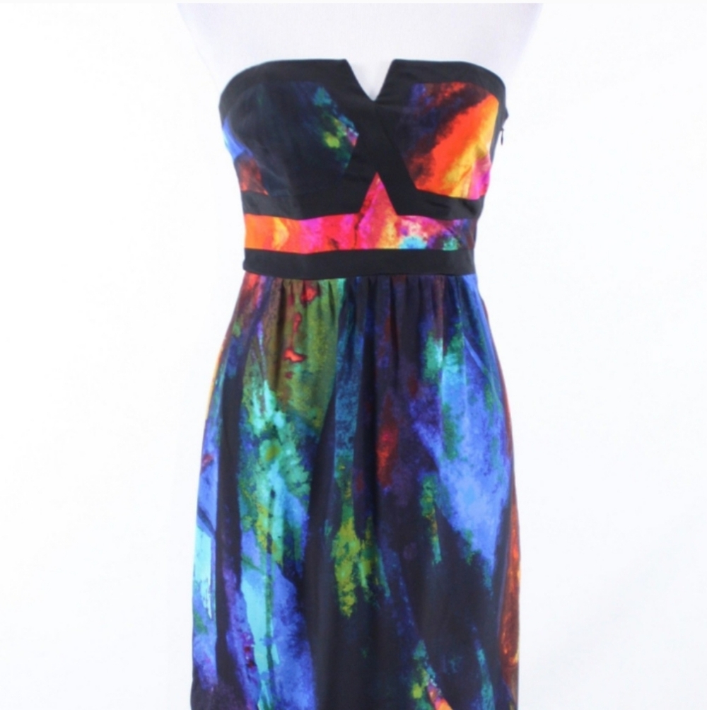 Alice & Trixie Valeria Silk Watercolor Strapless Maxi Gown Dress Small - Picture 5 of 14